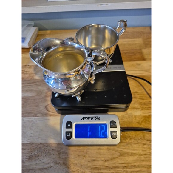 VTG Poole Silver Company 2500 Old English Style Footed Creamer & Open Sugar Bowl - Picture 14 of 15